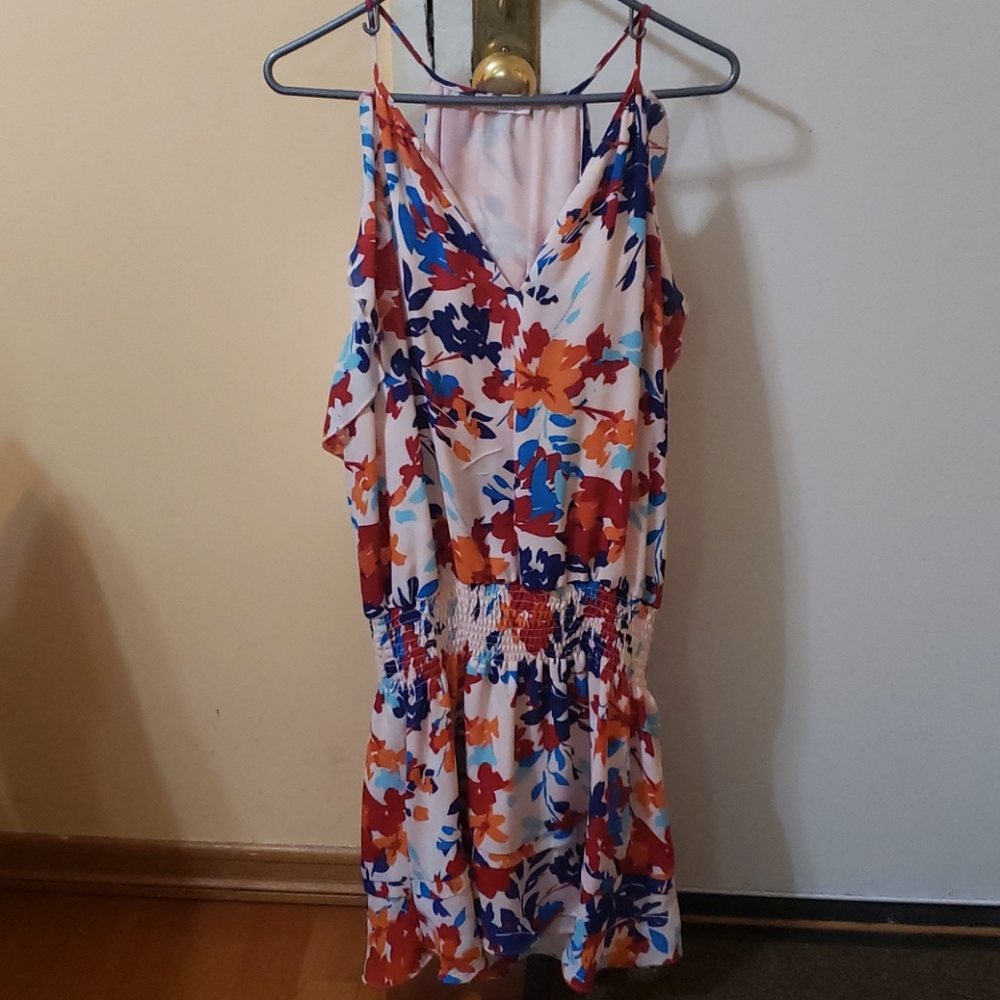 parker pink floral v neck sleeveless dress large